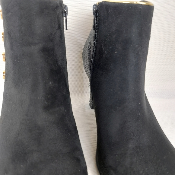 ALBERTO black heeled booties faux leather ankle boots gold accents - Picture 7 of 15